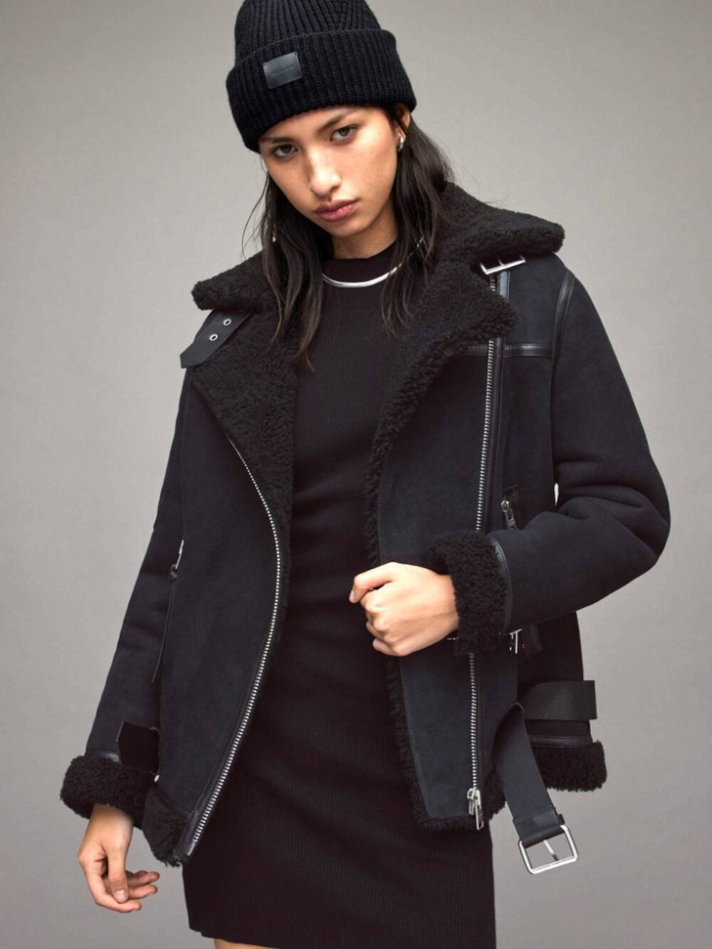 ALL SAINTS Shearling Biker Jacket